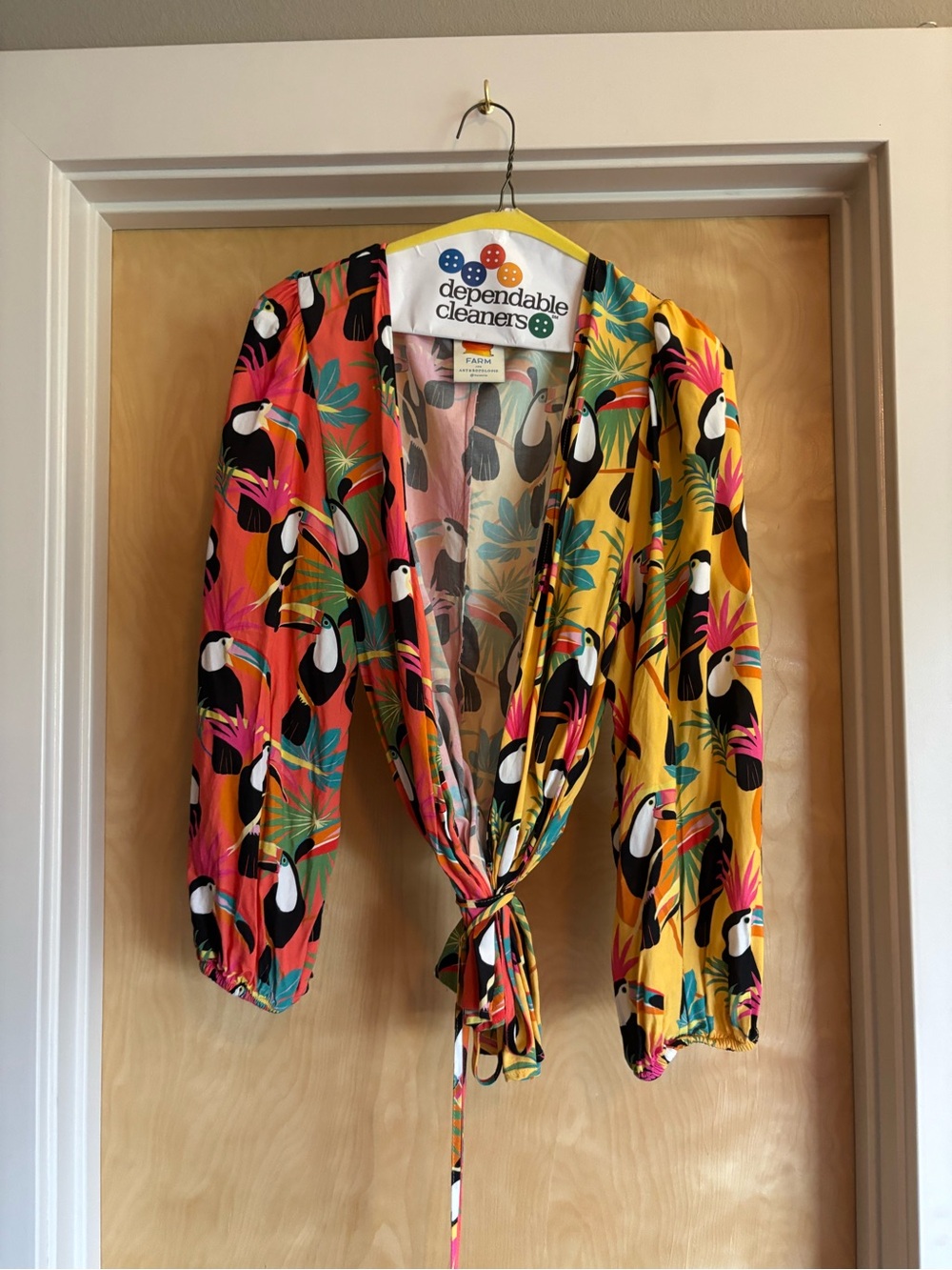 Farm Rio for Anthropologie Colorblocked Wrap Blouse - Toucan Print